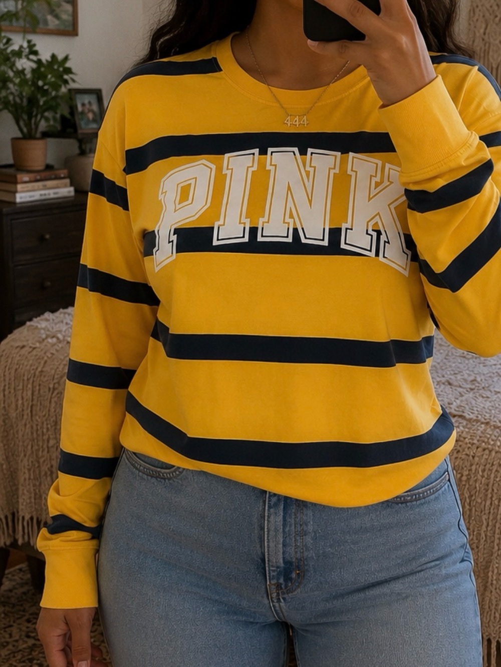 PINK Victoria’s Secret Striped Long Sleeve Campus Tee